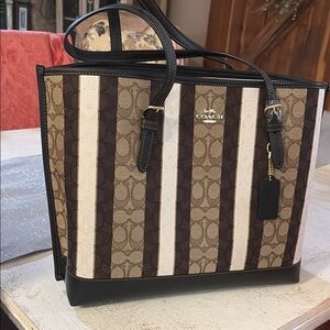 Coach Brown and Cream Elegant Tote Bag